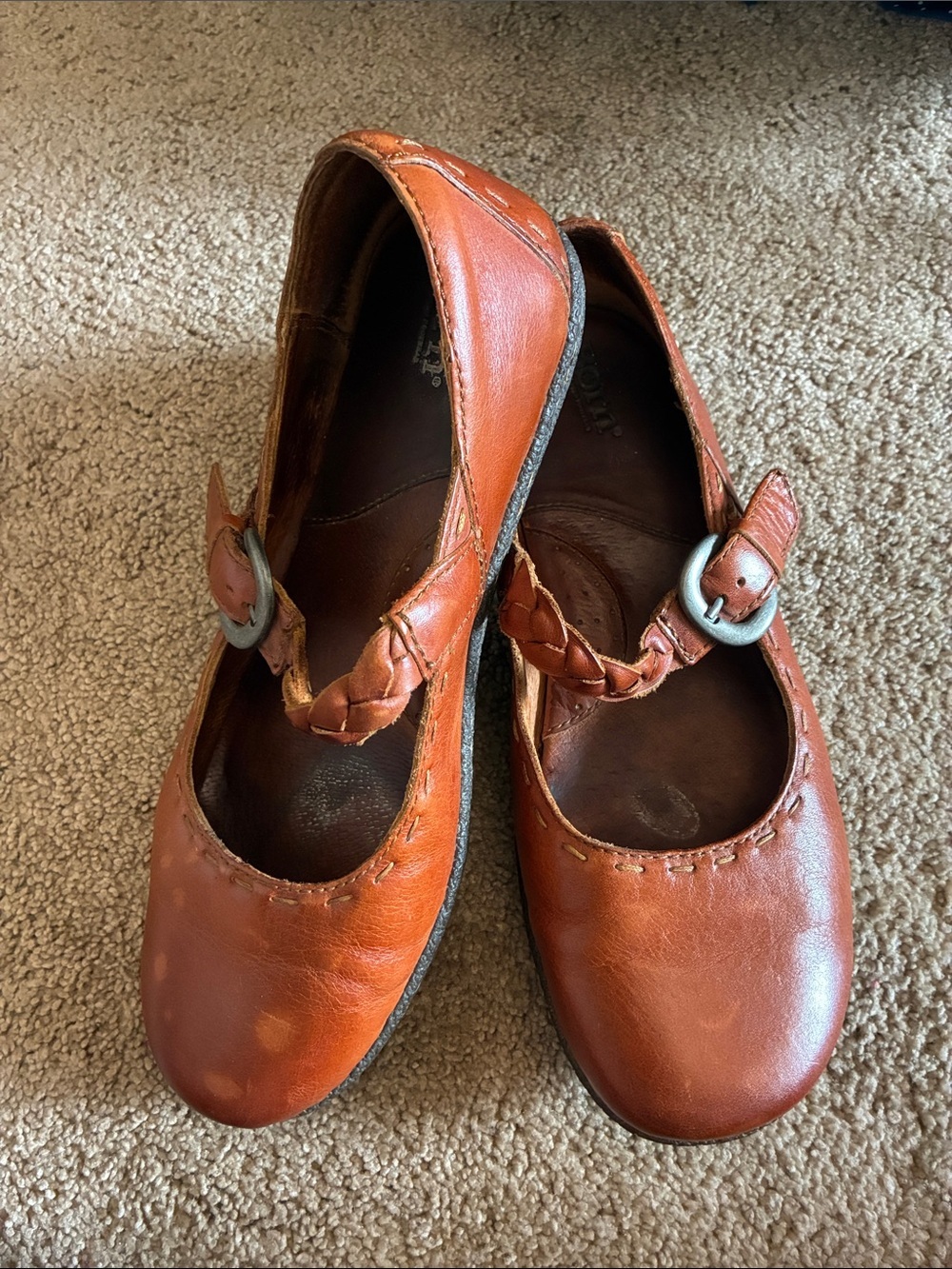 Børn Milly Brown Leather Braided Mary Jane Flats - Size 9.5